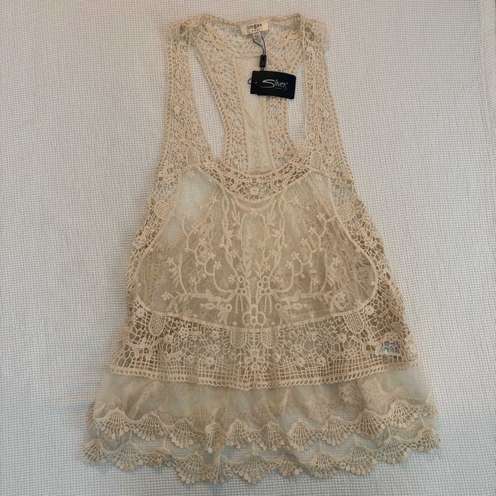 NWT Umgee/Silver Jeans Sheer Lace Tank women’s M/L